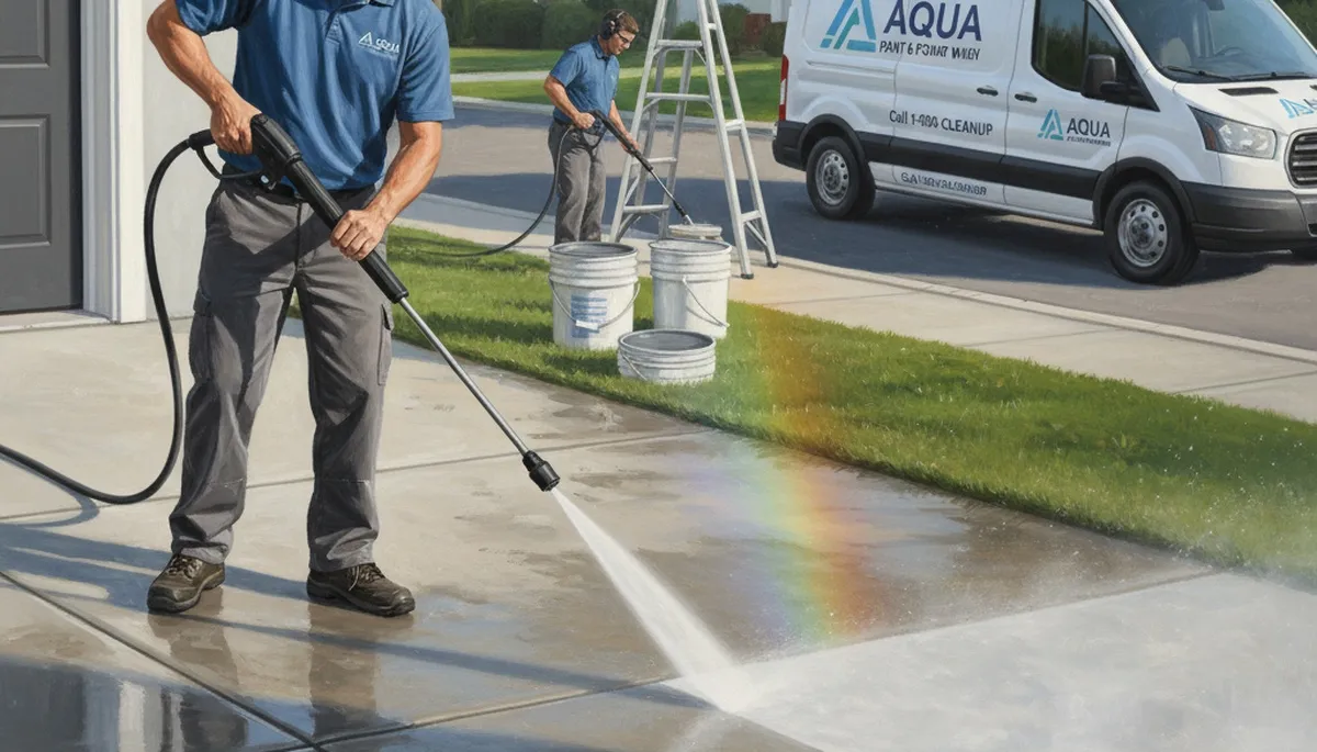 Kansas City Paint Pros cleaning concrete driveway in Kansas City, KS