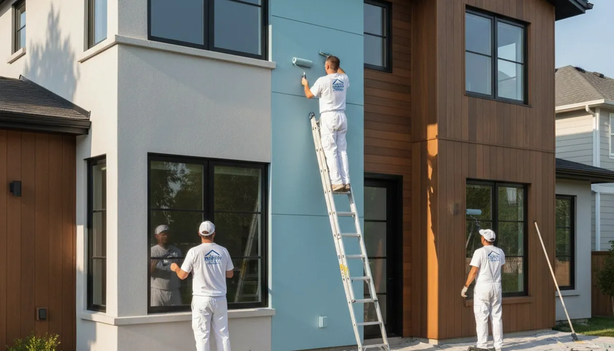 Professional house painters in Kansas City, KS applying durable exterior paint on a home