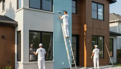 Professional house painters in Kansas City, KS applying durable exterior paint on a home