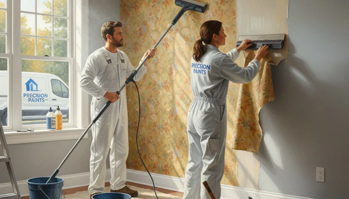 Kansas City Paint Pros safely removing wallpaper in Kansas City, KS